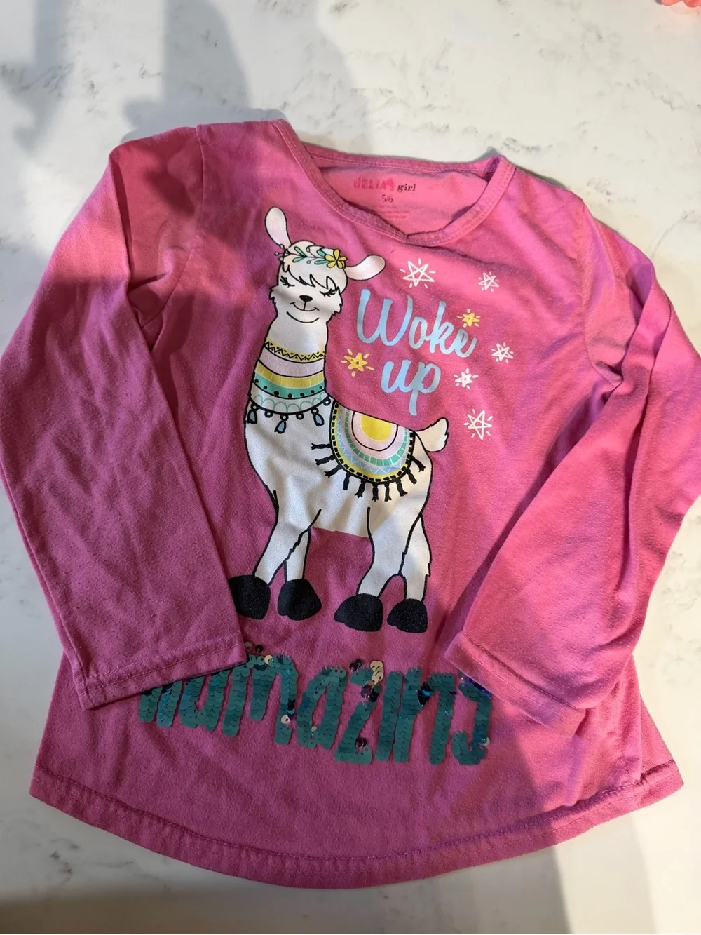 dELiA*s Pink Long-Sleeve Llama 'Woke Up' Graphic Top